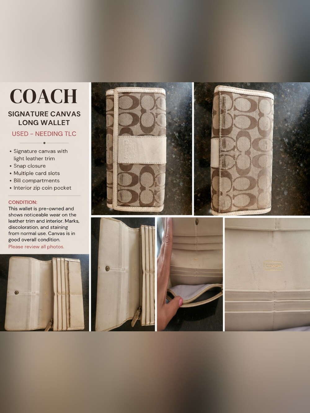 ✨️Coach Signature Canvas Long Wallet – Used | TLC Project | Authentic